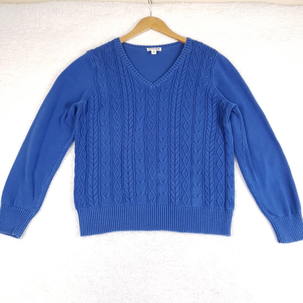 St Johns Bay Mens XL Blue Cable Knit V-Neck Cotton Blend Sweater SJ-01-690-A